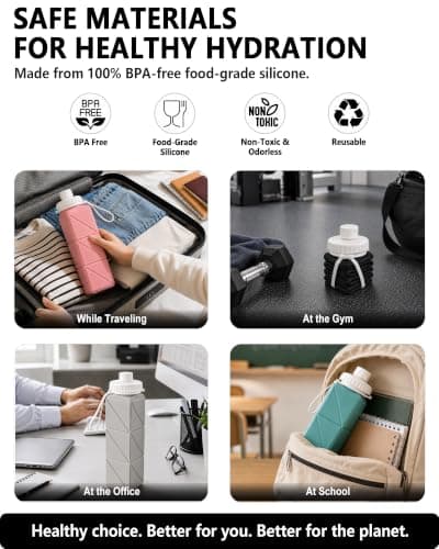BEAUTAIL Collapsible Water Bottle 610 mL, Silicone Travel Water Bottle — view 3