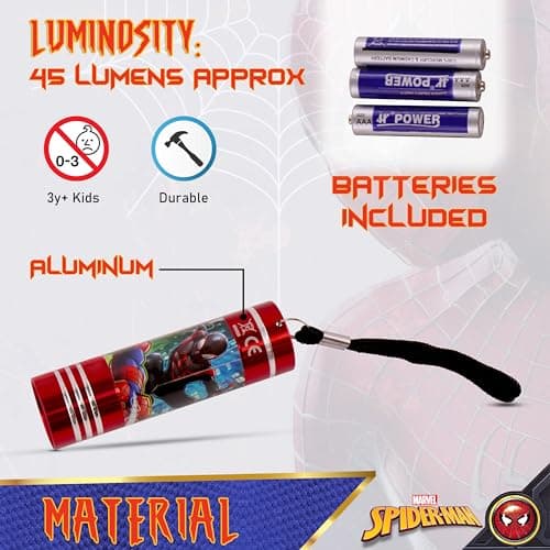 SRV Hub Spiderman LED Torch 8.7cm, Aluminium 9 LED Flashlight with Wrist Strap, Compact Battery Powered Torch for Home, Travel, Camping & Emergency Use — view 4