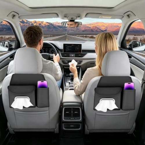 Back Seat Organizer with Tissue Box Cup Holder Headrest Storage — view 2