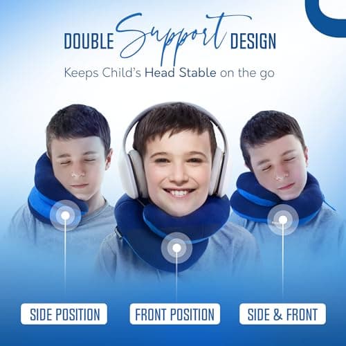 BCOZZY Kids Travel Neck Pillow (8-12 Y/O), Head & Chin Support, Navy — view 2