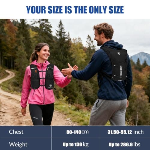 ONETOALL Running Vest Women with TPU Water Bottle 500ml & Water Bladder 2L, Lightweight Hydration Running Vests Mens, Reflective Running Backpack for Hiking Marathon Biking Sci, Black — view 5