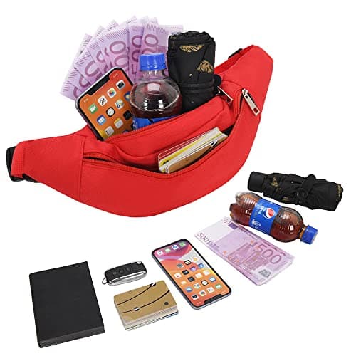 Bumbags and Fanny Packs for Men Women Hiking Running Travel Waterproof Waist Bag Walking Dog Outdoor Sport for Ladies Boys Red — view 3