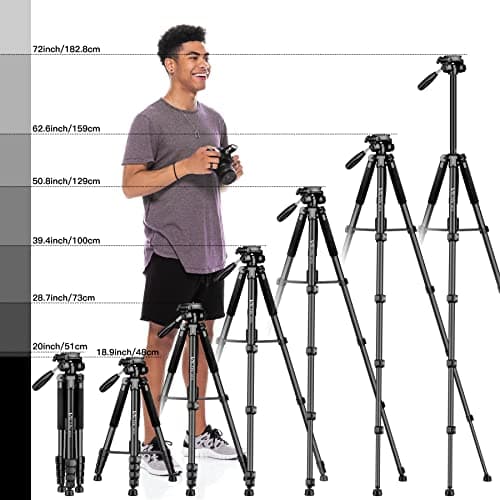 Victiv 72-inch Camera Tripod Aluminum Monopod T72 Max. Height 182cm- Lightweight and Compact for Travel with 3-way Swivel Head and 2 Quick Release Plates for DSLR Video Shooting - Black — view 6