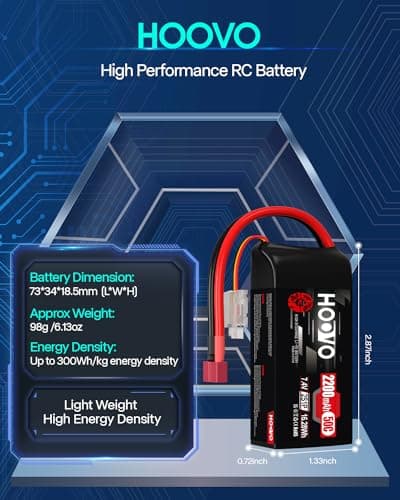 HOOVO 2S Lipo Battery 2200 mAh 7.4 V 50C SoftCase Short Pack Lipo Batteries with T Plug RC Battery for 1:16 RC Car Truck Helicopter Airplane Rock Crawler Airplane Helicopter (2 Packs) — view 3