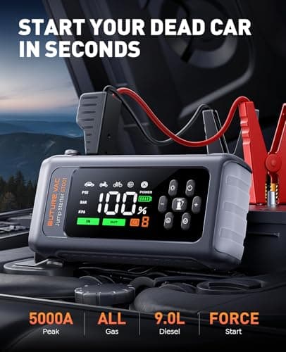 5000A Jump Starter Power Pack with 150PSI Air Compressor, Car Battery Booster Jump Starter for 12V Vehicle(Up to All Gas/9L Diesel), Jump Pack with Flashlight, Force Start, Gloves — view 2