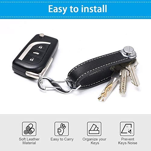 flintronic Key Organizer | Keychain Genuine Leather | Pocket Smart Key Holder with Gift Boxed Stylish, Functional & Practical (Holds 7-9 Multiple Keys) - Black — view 6