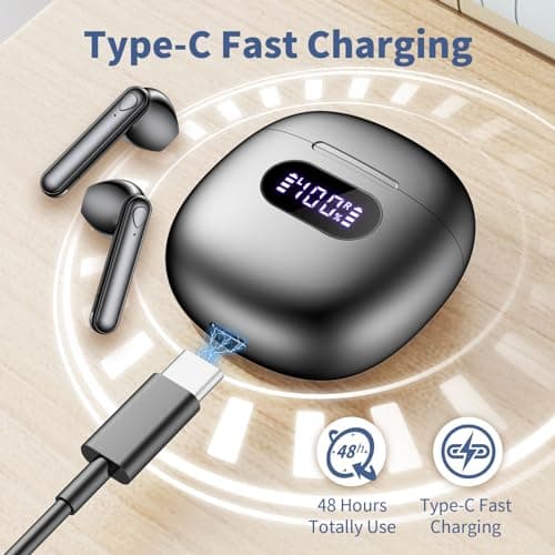 Jrwaro Wireless Earbuds Bluetooth Headphones V5.4, 48H Long Battery Life LED Power Display Ear Buds, IPX7 Waterproof HiFi Stereo Bass with Built-in Mic for Home Office Sports Earphones — view 3