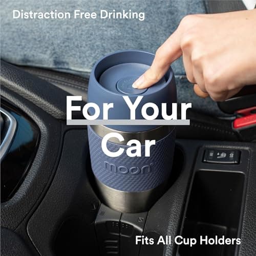 Moon 360° Travel Mugs - Leakproof Reusable Coffee Cup for Hot Drinks - Insulated Stainless Steel Thermal Mug, Fits Car Cup Holders (450ml, Recycled Metal/Blue) — view 6