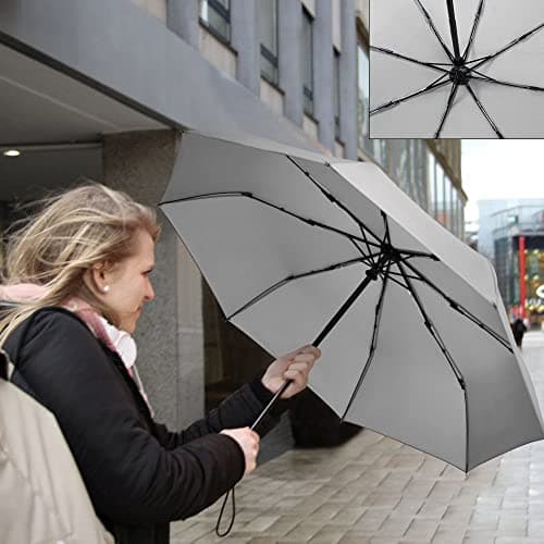 Vicloon Travel Umbrella, Folding Umbrella, 8 Ribs Compact Windproof Umbrella, Auto Open/Close, Sturdy Reinforced Canopy Automatic Portable Umbrella for Men&Women (Grey) — view 6