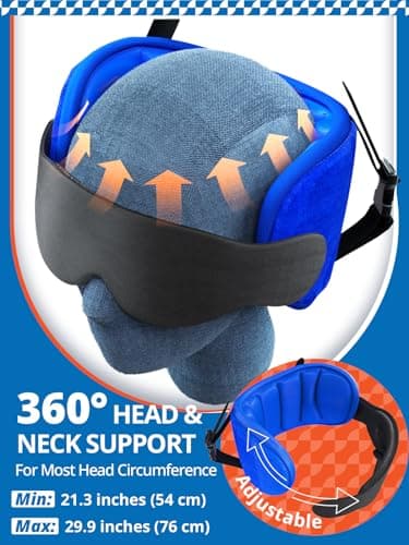 SARISUN Airplane Travel Pillow with Chin Strap, Stable Head Support, Black — view 6