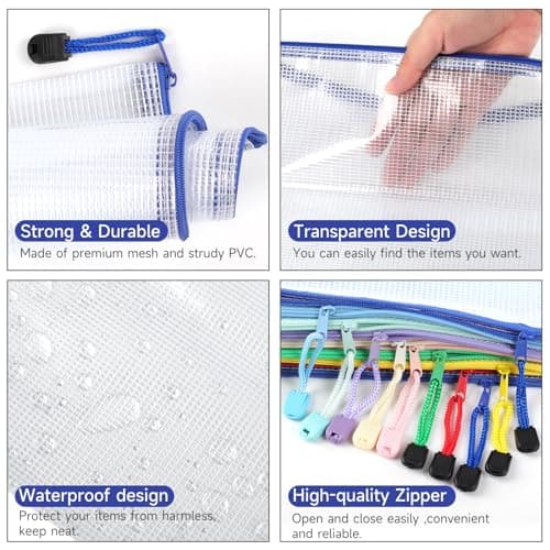 Mutsitaz 10 Pack A4 Plastic Wallets File Bags, A4 Document Wallets with Zipper, Document Folder, Zip Lock Bags, Document Zipper Bags, Zipper Plastic Folder for School, Travel, Home, Office — view 3