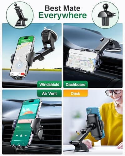 VANMASS Car Phone Holder 2026 BEST【85+lbs Strongest Suction &Vent Clip】True Military-Grade Patent Universal Mobile Vehicle Mount Dashboard Windscreen Van Cradle for 17 Pro Max 16 15 14 Samsung, Green — view 2