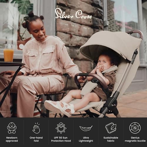 Silver Cross Clic 2 Compact Stroller & Travel Bag, Birth to 22kg, Latte — view 6