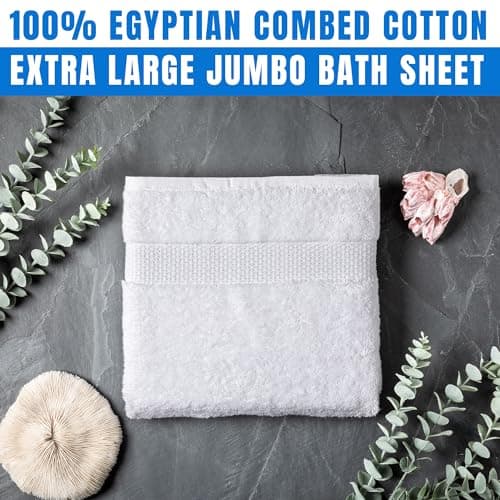 Towelogy® 100% Egyptian Cotton Super Jumbo Bath Sheet 100x180cm Spa Body Wrap Extra Large Bath Towel Hotel Quality Machine Washable (Snow White, 1) — view 2