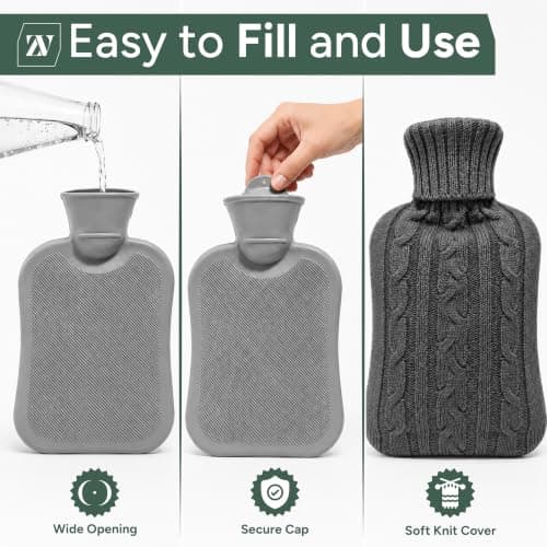 Zuvo Hot Water Bottle with Soft Knitted Cover, 2L, Leakproof, for Adults — view 6