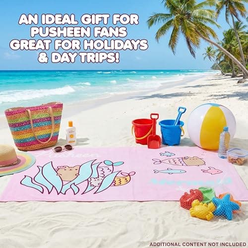 Get Trend Pusheen Beach Towel for Girls, 100% Cotton Bath Towel for Kids & Teens, Soft & Absorbent with Mermaid-Themed Design, Travel, Swimming Pool, Home & Holiday Essentials — view 4