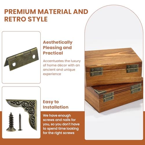 MARRTEUM 1 Set Jewelry Box Hinges Hasp Catch Corner Protector, Retro Engraved Decorative Hardware Kit with Screws for DIY Wooden Case Furniture Cabinet Suitcase Decoration Repairs (Antique Bronze) — view 4