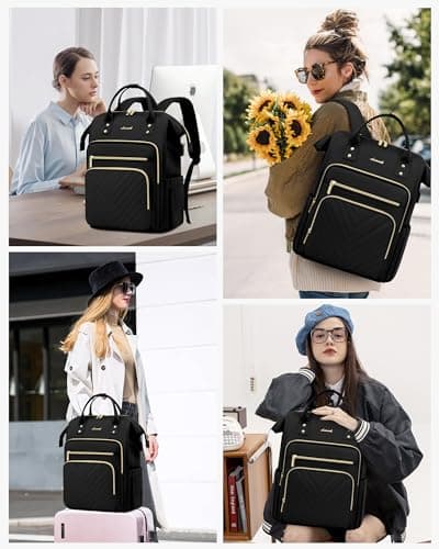 LOVEVOOK Laptop Backpack Womens, 17 inch Laptop Rucksack Bag for Women, Large Ladies Backpacks Waterproof School Bags with USB Port, Fashion Daypacks for Uni College Work Travel, Black — view 6