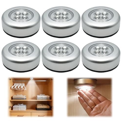 6 Pack Wireless Stick On Push Lights, Battery Powered Touch Lamp with 4 LED