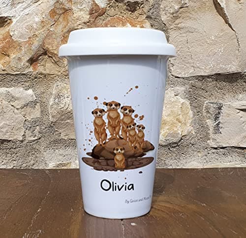 Meerkat Travel Mug Personalised - Gift for Safari Lover - Personalised Zoo Wild Animal Thermal Ceramic Insulated Travel Mug (Ella) — view 3