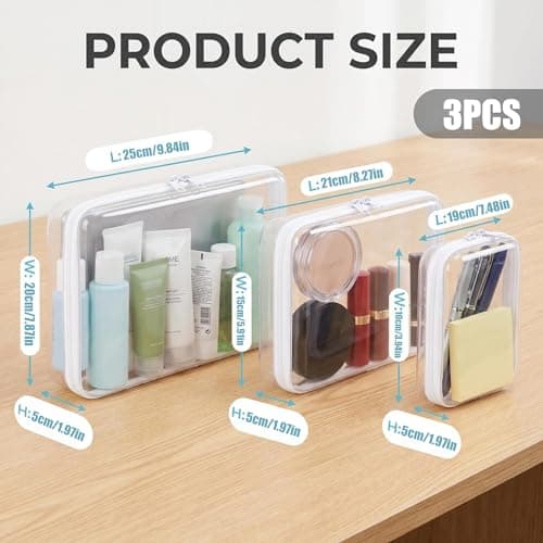 3PCS Clear Hard Shell Zipper Cases Transparent Toiletry Toys Bags Waterproof Cosmetic Toiletry Bag Portable Travel Organizer for Travel Makeup Tools Toy Storage Bin, Puzzles (White) — view 2