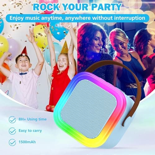Koolcover Mini Karaoke Machine for Kids Adults, Portable Bluetooth Speaker with 2 Wireless Microphones,Toys Birthday Gifts for Girls Ages 4, 5, 6, 7, 8,9,10+ Family Home Party (Blue) — view 5