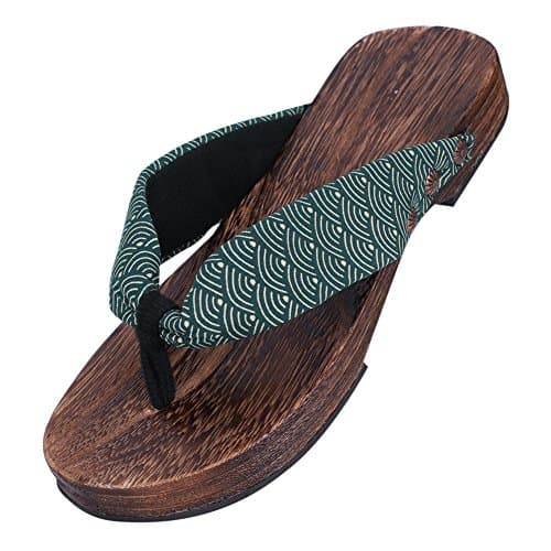 SIQITECHUK Men's Kimono Geta Sandals - Black/Dark Blue, Size 8.5 UK, Medium Width, Retro Pattern, Non-Slip, Breathable, Casual Sandals for Men - Walking, Beach, Shopping, Travel — view 5