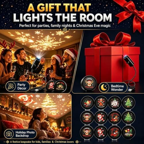 HD 5D Holographic Christmas Night Light Projector, Christmas Projector Lights, USB Plug & Play 360° Rotating Ceiling Lamp with 10 Festive Slides, Dynamic Holiday Scene for Bedroom, Living Room — view 5
