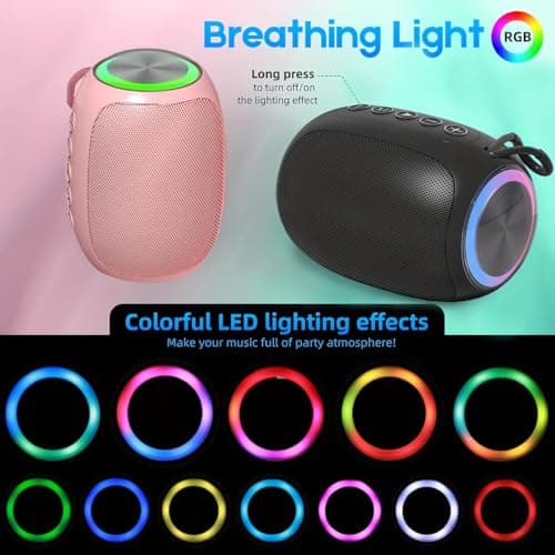 Portable Bluetooth Speaker with Dynamic RGB LED Light, BT5.3 Wireless Mini Speaker, 360° Stereo Sound, Enhanced Bass, 12H Playtime, TWS Pairing, Compact Speaker with Lanyard for Travel Camping Party — view 4