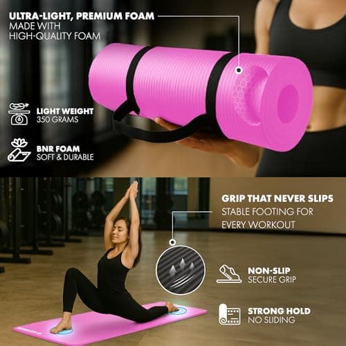 KAYMAN Yoga Mat – Multi-Purpose Extra Thick Foam Exercise Mats – Ideal Floor Mat for Pilates, Stretching, Resistance Workout & Therapy – Home & Gym Equipment Accessory (Pink) — view 4