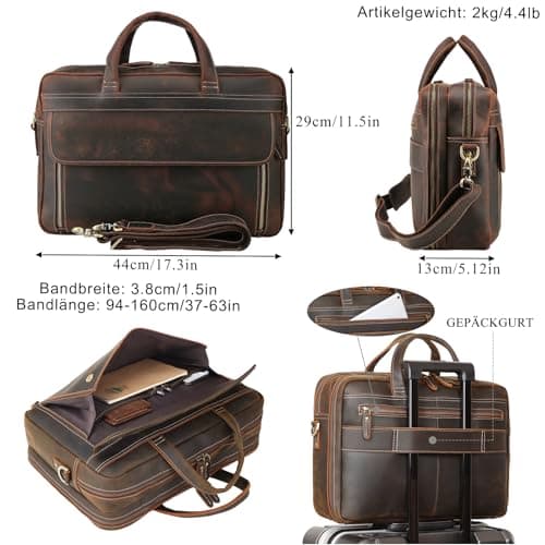 TIDING Genuine Leather Briefcase for Men 17" Laptop Bag Business Travel — view 3