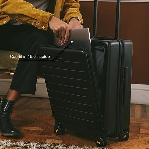 LEVEL8 Carry on Suitcase 20 Inch, Travel Suitcase Cabin Luggage with Laptop Compartment, PC Hardside 4 Spinner Wheels Silent with TSA for Business(54.5CM, 38L,Black) — view 2