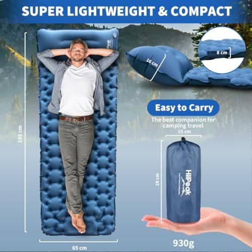 HiiPeak Camping Sleeping Pad - Ultralight Inflatable Sleeping Mat with Built-in Foot Pump & Pillow, Compact Waterproof Camping Air Mattress for Tent, Backpacking, Hiking, Tent Trap Traveling — view 2