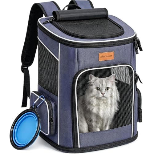 Morpilot Cat Backpack Dog Backpack for Cats and Small Dogs 7 kg, Foldable Pet Backpack with Inner Safety Lead and Shell