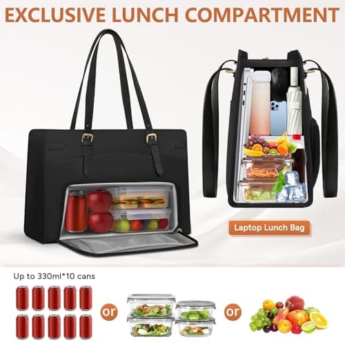 RAINSMORE Laptop Bags for Women with Insulated Lunch Compartment Work Bag — view 3