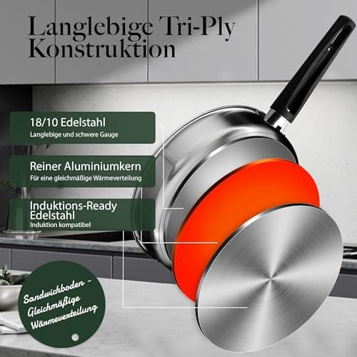 Stainless Steel Pots and Pans Set, 6-Piece Tri-Ply Induction Hob Pan Set — view 4
