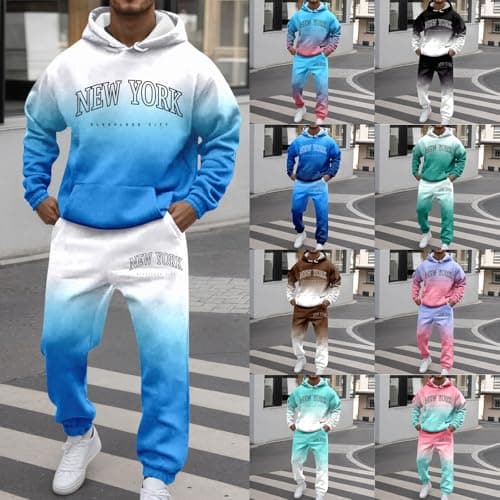 Mens Activewear Travel Hoodie Full Set 2 Piece Sweatsuit, Sweatshirt Suit Track Suits Men's Workout Top & Bottom Sets Tracksuit Jumper Jumpers for Men Uk Tracksuits Sport Sports Sky Blue XL — view 5