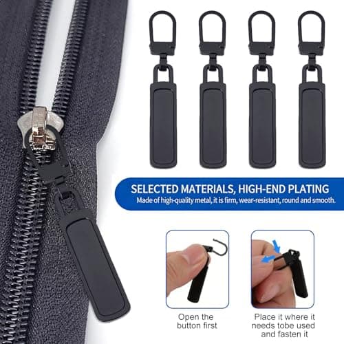 Quality Metal Zipper Pull Replacement Kit - 4 PCS Detachable Zipper Tabs for Luggage, Backpacks, Clothing Repair | Durable Black Slider Pulls, Easy Installation — view 4