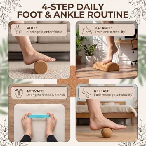 Guttiuaa 4 in 1 Ankle Balance Board, Cork Foot Strengthener Trainer Set with Balance Blocks, Roller, Massage Ball, Toe Bands for Foot Strength — view 3