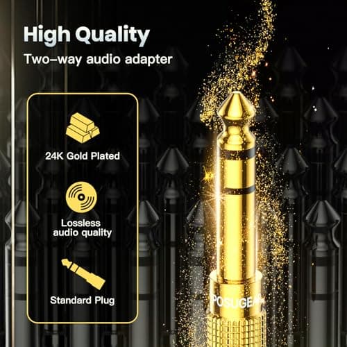 POSUGEAR Headphone Adapter (5 Pack), 3.5mm Female to 6.35mm Male Audio Jack, Gold Plated Stereo Plug Adaptor for Digital Devices — view 4