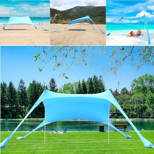 Gr8 Garden Beach Tent Portable 4-6 Person Sun Shade Family Shelter Camping Hiking UV Resistant Lightweight Canopy Awning with Sandbag Anchor Sunshade UPF50+