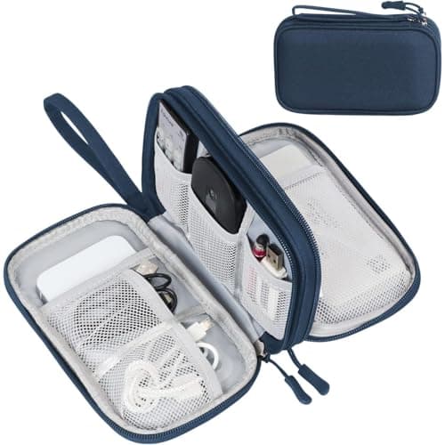 FYY Travel Cable Organiser, Electronics Accessories Bag, Waterproof Tech Storage Pouch, 2-Layer Universal Carry Case for Charger, Power Bank, USB Drive M-Navy Blue