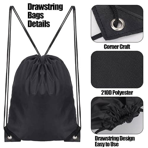 JFmall Drawstring Bags, Swim PE Bags Drawstring Gym Bag for Kids Adults String Swimming Sports Bag for School Sports Swimming Gym Travel Black — view 4
