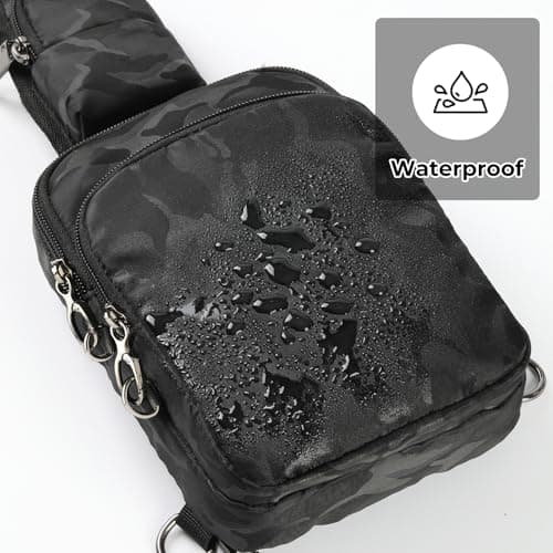 BROADREAM Tactical Sling Bag for Men, Camo Military Backpack Waterproof Crossbody Bag Outdoor Travel, Anti-Theft Cross Body Bag with RFID Blocking for Hiking Camping Hunting (Camouflage Black) — view 6