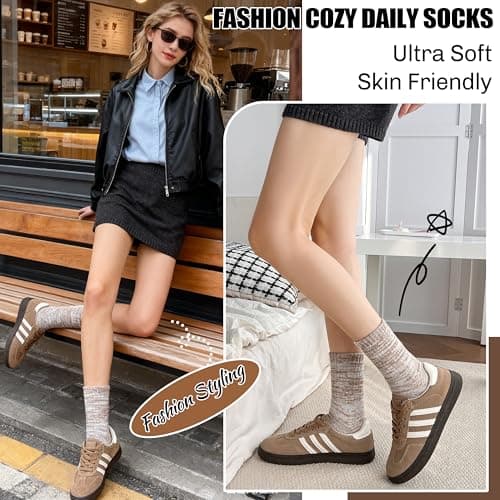 EBMORE Merino Wool Thermal Warm Socks for Women Men Thick Winter Walking Hiking Cosy Crew Comfy Gifts Socks 4 Pairs Stocking Fillers(Beige/Grey/Dark Grey/Black, 3-7) — view 4