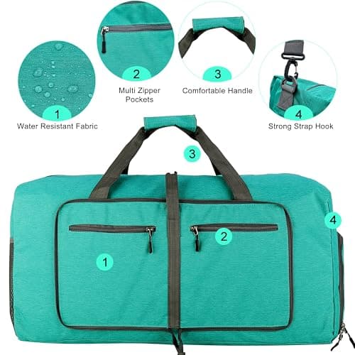 ehsbuy 60L Foldable Travel Duffle Bags for Men Women Large Holdall Waterproof Overnight Weekend Bags for Gym Luggage — view 3