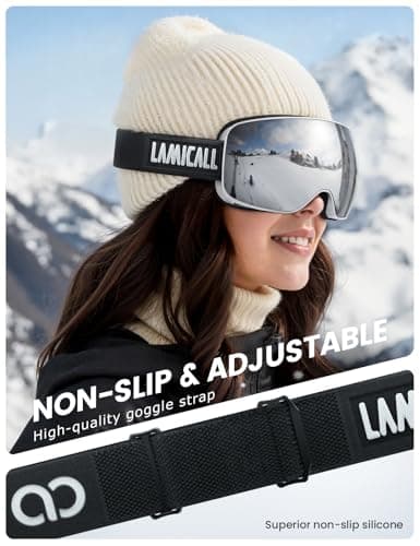 Lamicall Ski Goggles, Skiing Goggles - 【HD Spherical Lens】 Anti-fog Snow Snowboard Goggles with Wide OTG Over Helmet Compatible, UV400 Protection for Men & Women - White Frame - Sliver — view 4