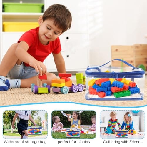 Honosen 3 Pcs Toy Storage Bags, Clear Toy Zipper Organiser Bags with Handle — view 4