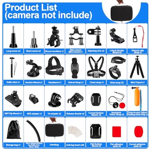 HIMOMO 85-In-1 Action Camera Accessory Kit, Universal go pro accessories set with Chest Strap, action camera mounts, and more for GoPro Hero 9 8 7, SARGO,DJI, Insta and Most Action Cameras — view 2