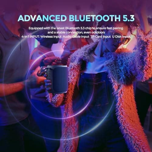 YEAHBOX Portable Bluetooth Speaker with Stereo Wireless IPX7 Waterproof Speaker, TWS Pairs, Bluetooth 5.3 with 4-in 1 BT/Aux/TF-Card/U Disk Input, Wireless Speaker for Outdoor/Home/Party — view 3